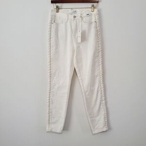 Judy Blue Mid Rise Braided Detail Cream Boyfriend Jeans Size Size 7 /28 NEW Tags